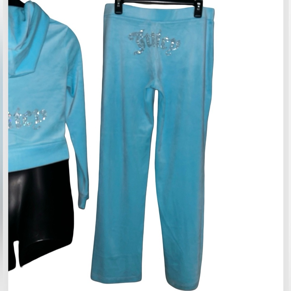 JUICY COUTURE CRYSTAL BLUE OG BLING RHINESTONE XL VELOUR TRACKSUIT SWEATSUIT NWT - Picture 6 of 9